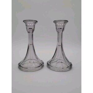 Vintage Colonial Carnival Glass Purple‎ Amythist Candle Holders 6 1/2 Inch Pair